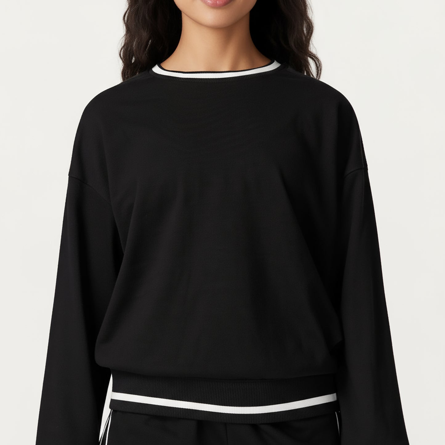 Anna-Kaci Active Women's Long Sleeve Crew Neck Pullover Sweatshirt with Contrast Trim Ribbed Hem and Relaxed Fit