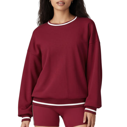 Anna-Kaci Active Women's Long Sleeve Crew Neck Pullover Sweatshirt with Contrast Trim Ribbed Hem and Relaxed Fit