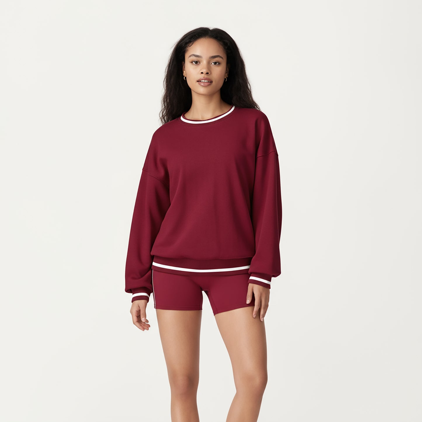 Anna-Kaci Active Women's Long Sleeve Crew Neck Pullover Sweatshirt with Contrast Trim Ribbed Hem and Relaxed Fit