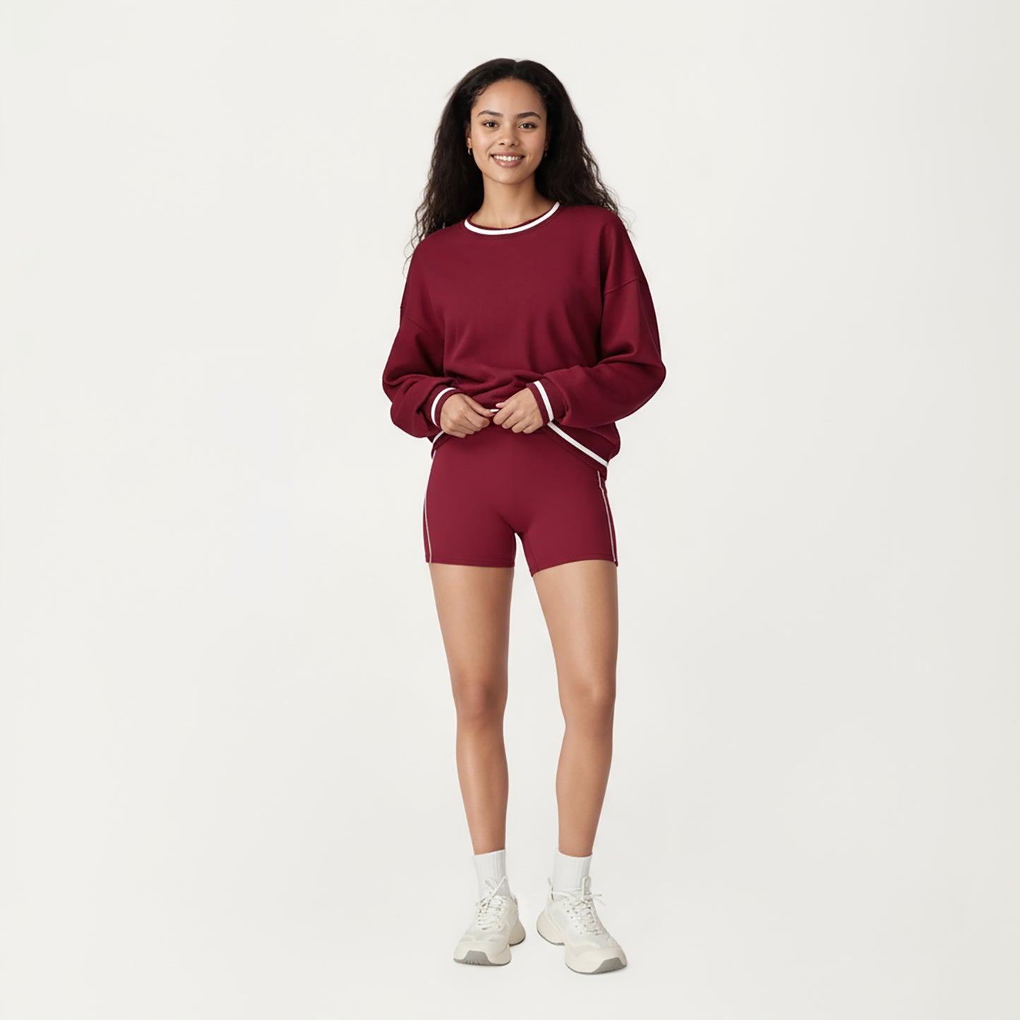 Anna-Kaci Active Women's Long Sleeve Crew Neck Pullover Sweatshirt with Contrast Trim Ribbed Hem and Relaxed Fit