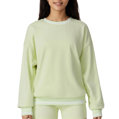 Anna-Kaci Active Women's Long Sleeve Crew Neck Pullover Sweatshirt with Contrast Trim Ribbed Hem and Relaxed Fit