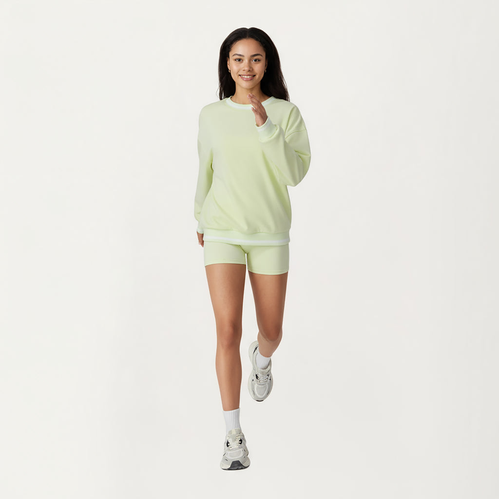 Anna-Kaci Active Women's Long Sleeve Crew Neck Pullover Sweatshirt with Contrast Trim Ribbed Hem and Relaxed Fit