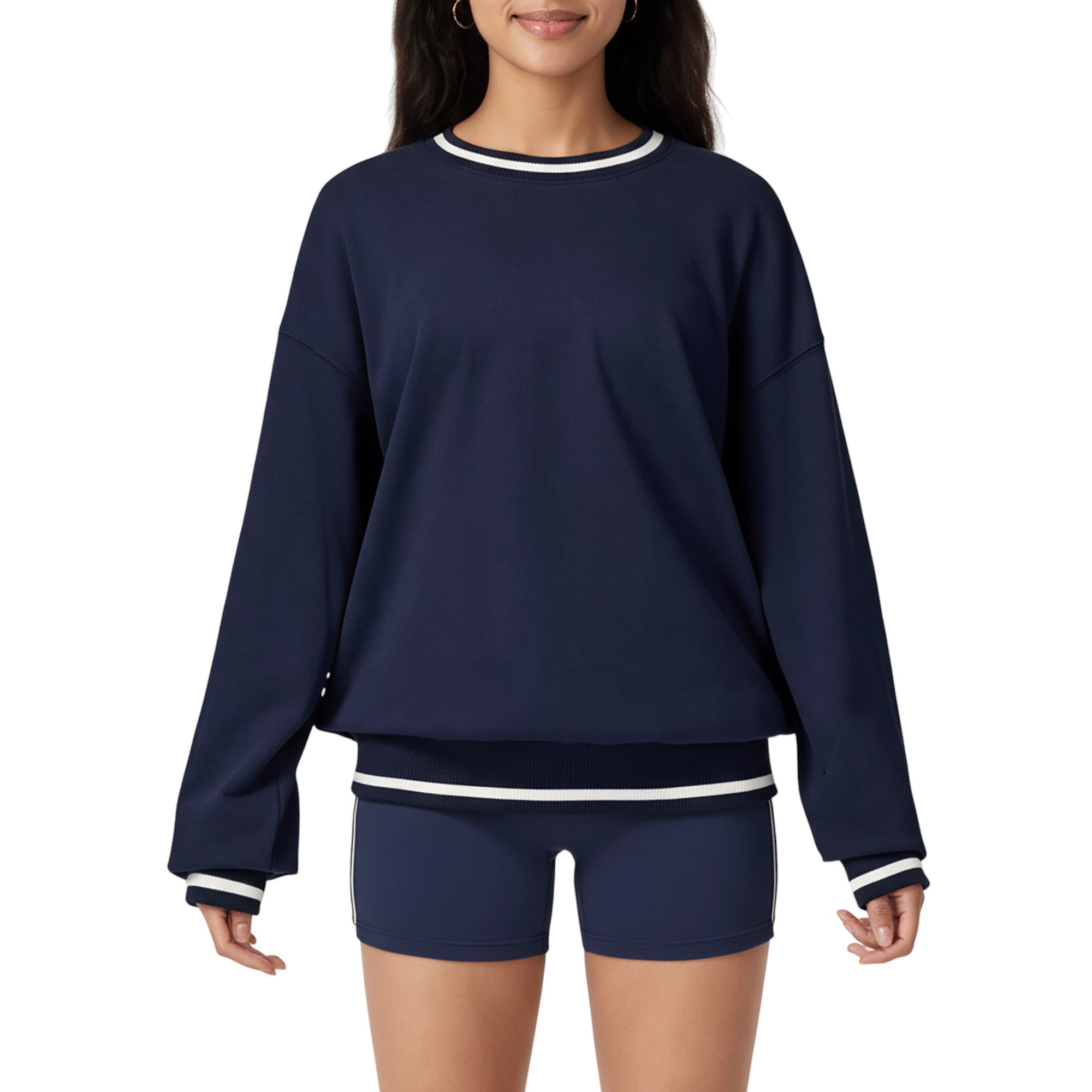 Anna-Kaci Active Women's Long Sleeve Crew Neck Pullover Sweatshirt with Contrast Trim Ribbed Hem and Relaxed Fit