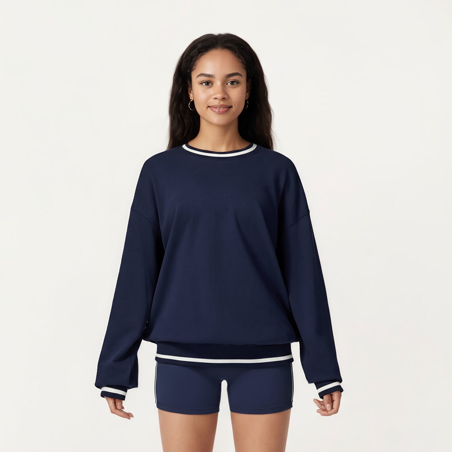 Anna-Kaci Active Women's Long Sleeve Crew Neck Pullover Sweatshirt with Contrast Trim Ribbed Hem and Relaxed Fit