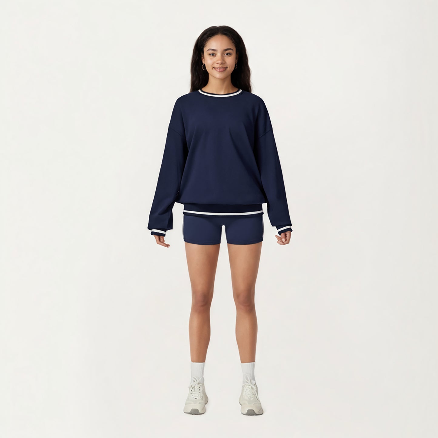 Anna-Kaci Active Women's Long Sleeve Crew Neck Pullover Sweatshirt with Contrast Trim Ribbed Hem and Relaxed Fit