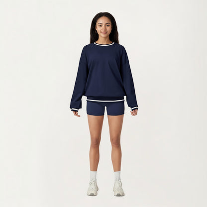 Anna-Kaci Active Women's Long Sleeve Crew Neck Pullover Sweatshirt with Contrast Trim Ribbed Hem and Relaxed Fit