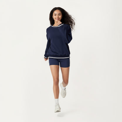 Anna-Kaci Active Women's Long Sleeve Crew Neck Pullover Sweatshirt with Contrast Trim Ribbed Hem and Relaxed Fit