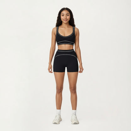 Anna-Kaci Active Women's Sports Bra with Scoop Neck, Wide Straps, and Contrast Stitch Detailing for Medium Support