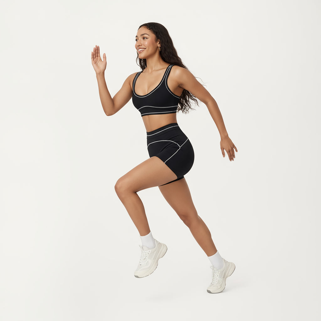 Anna-Kaci Active Women's Sports Bra with Scoop Neck, Wide Straps, and Contrast Stitch Detailing for Medium Support