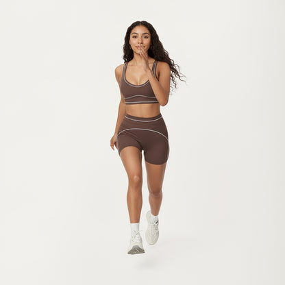 Anna-Kaci Active Women's Sports Bra with Scoop Neck, Wide Straps, and Contrast Stitch Detailing for Medium Support