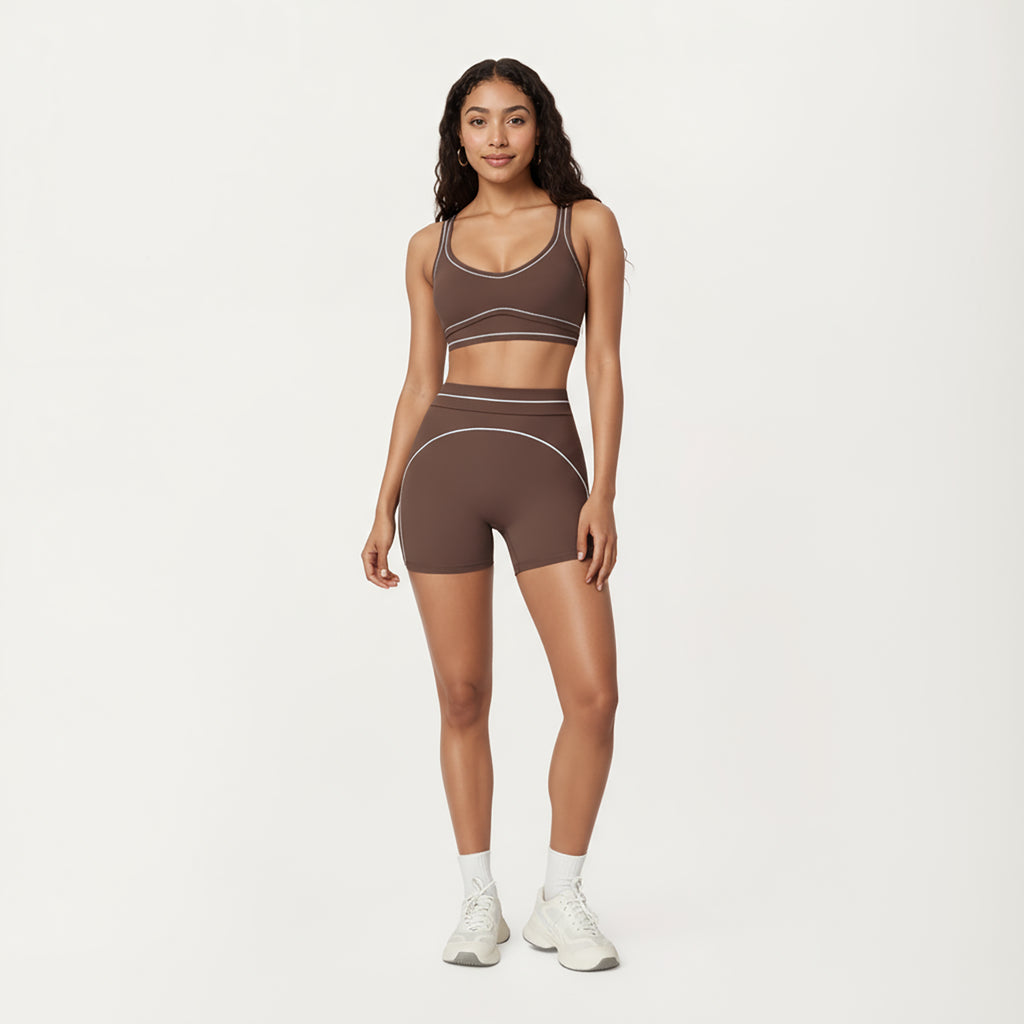 Anna-Kaci Active Women's Sports Bra with Scoop Neck, Wide Straps, and Contrast Stitch Detailing for Medium Support