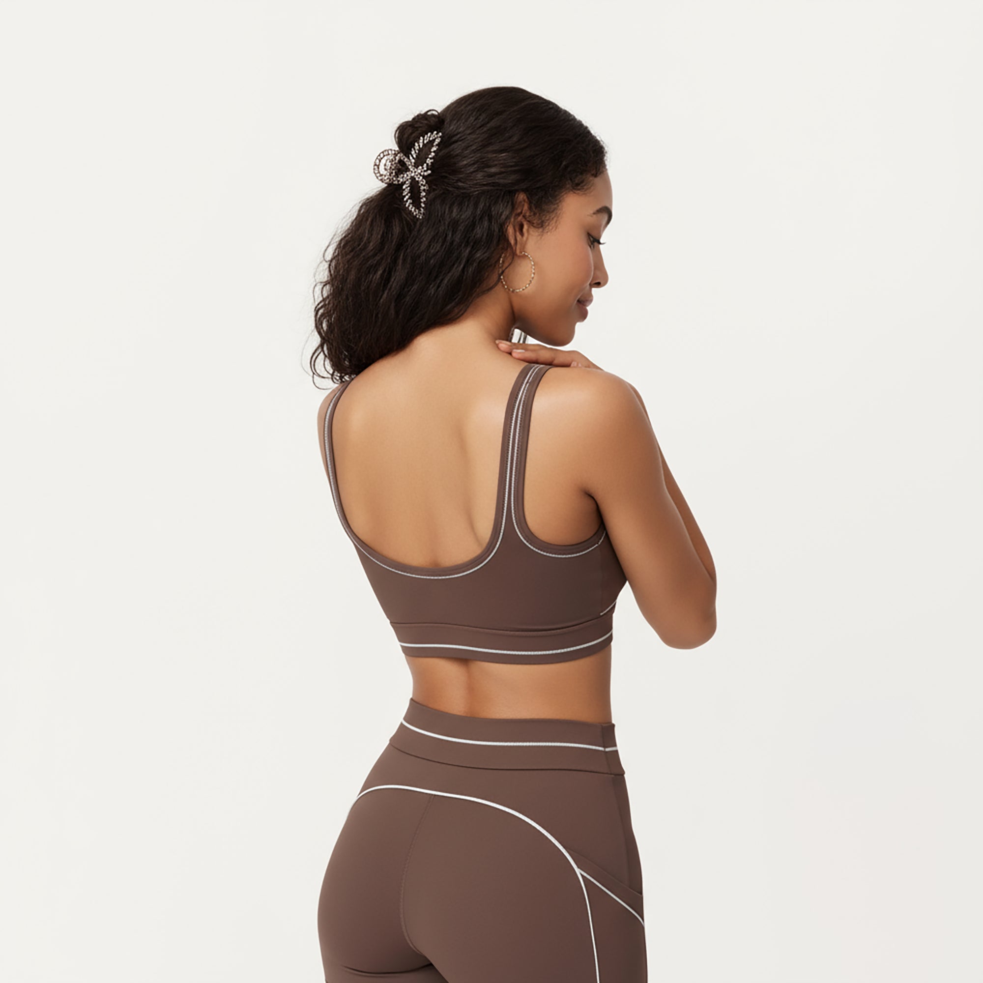 Anna-Kaci Active Women's Sports Bra with Scoop Neck, Wide Straps, and Contrast Stitch Detailing for Medium Support