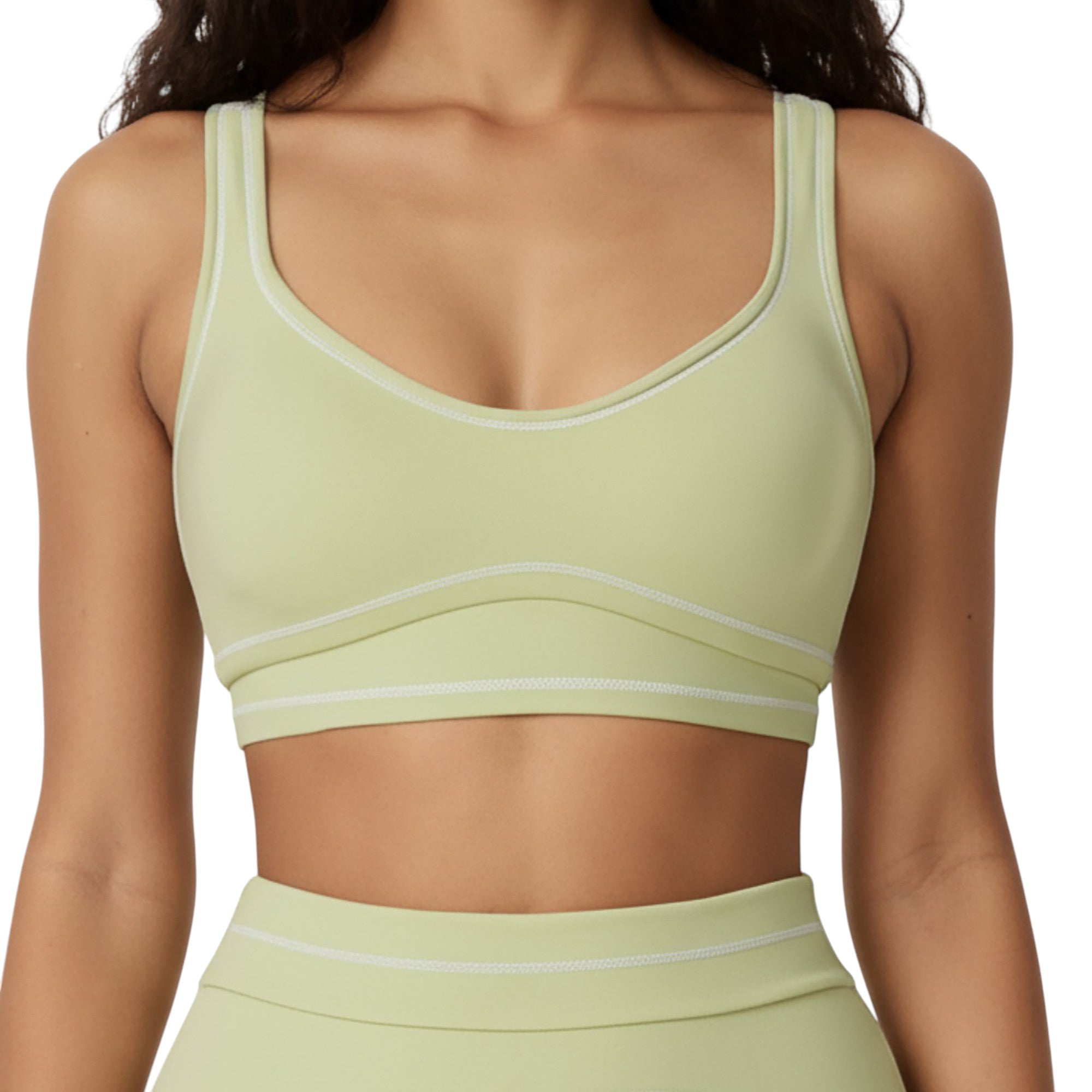 Anna-Kaci Active Women's Sports Bra with Scoop Neck, Wide Straps, and Contrast Stitch Detailing for Medium Support