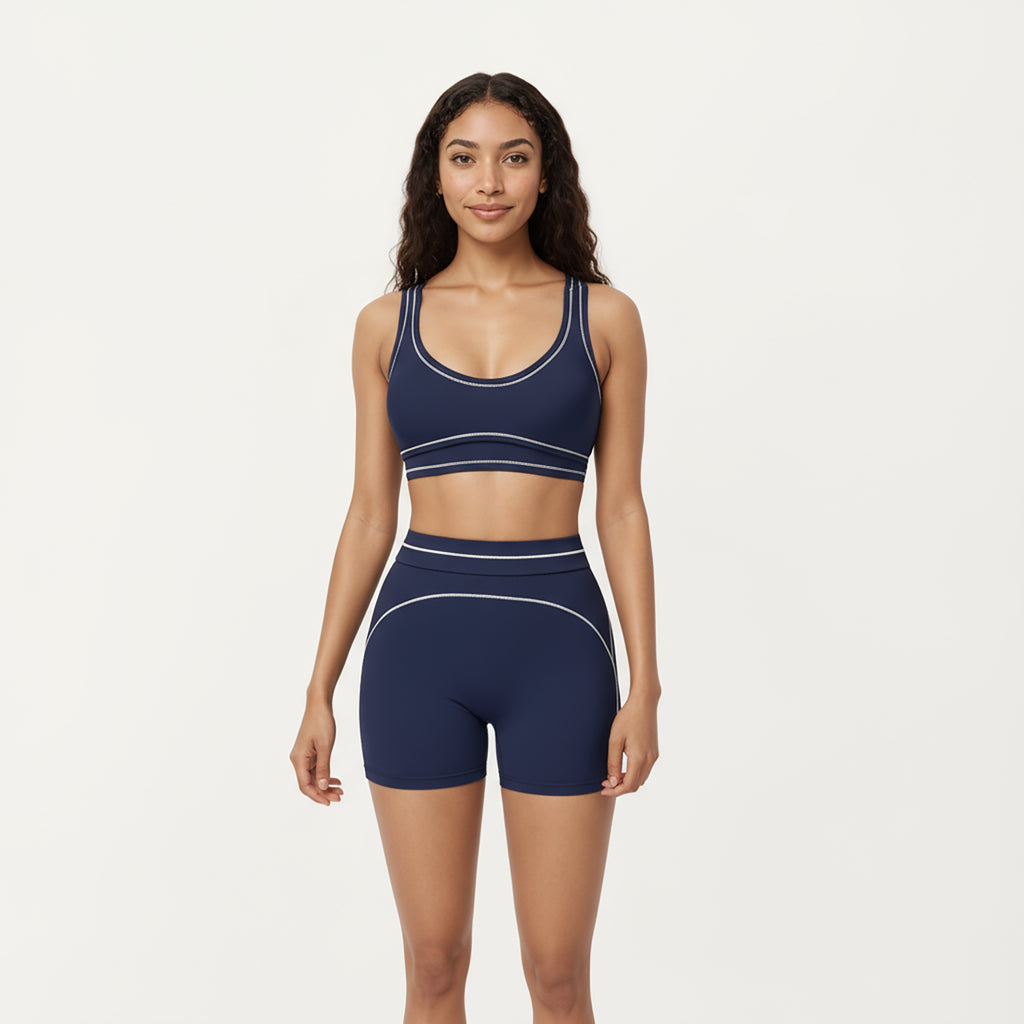 Anna-Kaci Active Women's Sports Bra with Scoop Neck, Wide Straps, and Contrast Stitch Detailing for Medium Support