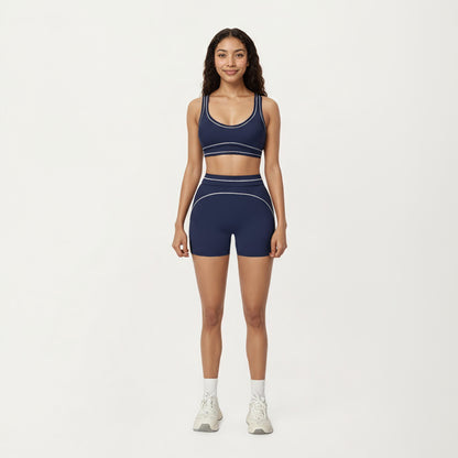 Anna-Kaci Active Women's Sports Bra with Scoop Neck, Wide Straps, and Contrast Stitch Detailing for Medium Support
