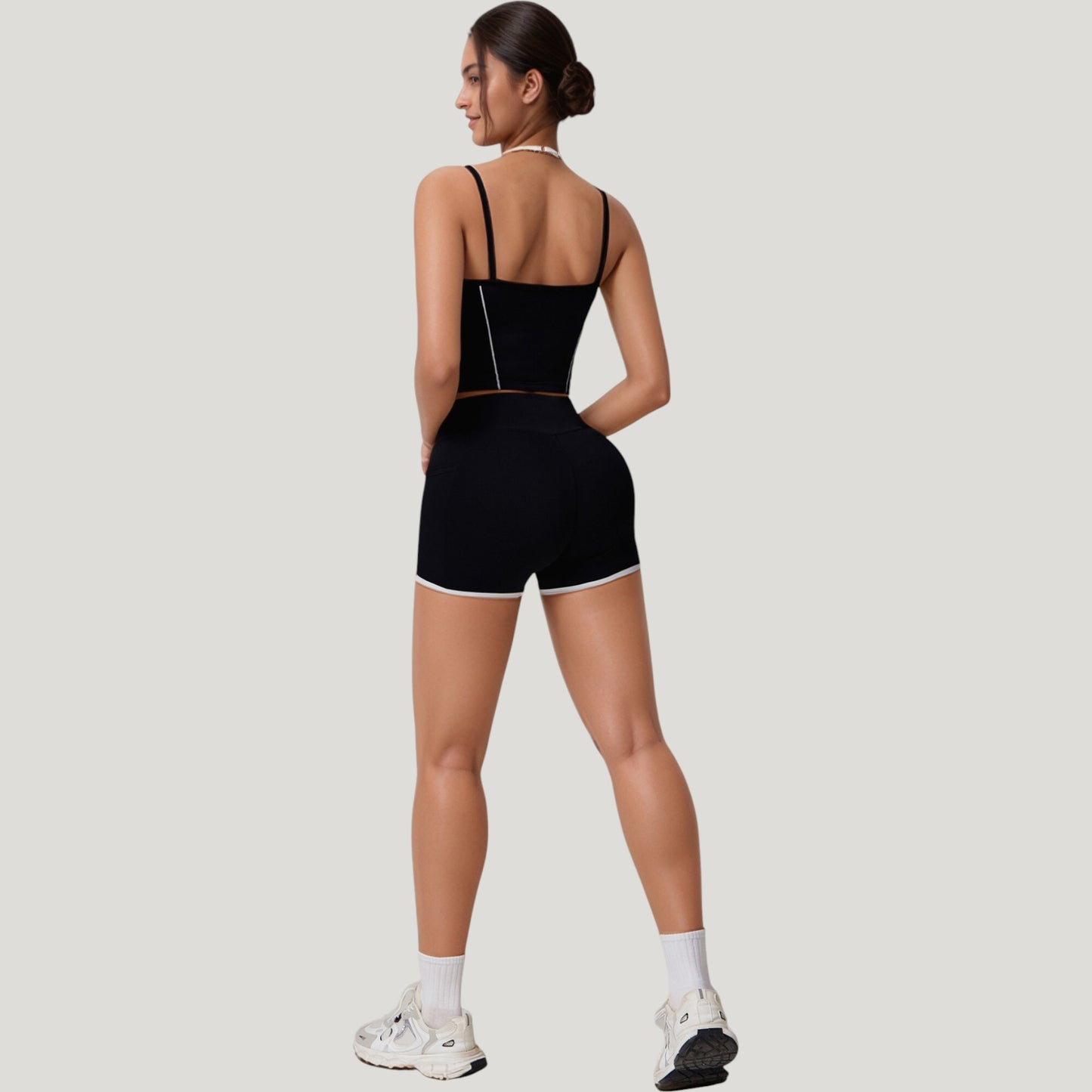 Anna-Kaci Active Women's Double Strap Square Neck Activewear Crop Top with Contrast Trim and Streamlined Athletic Fit