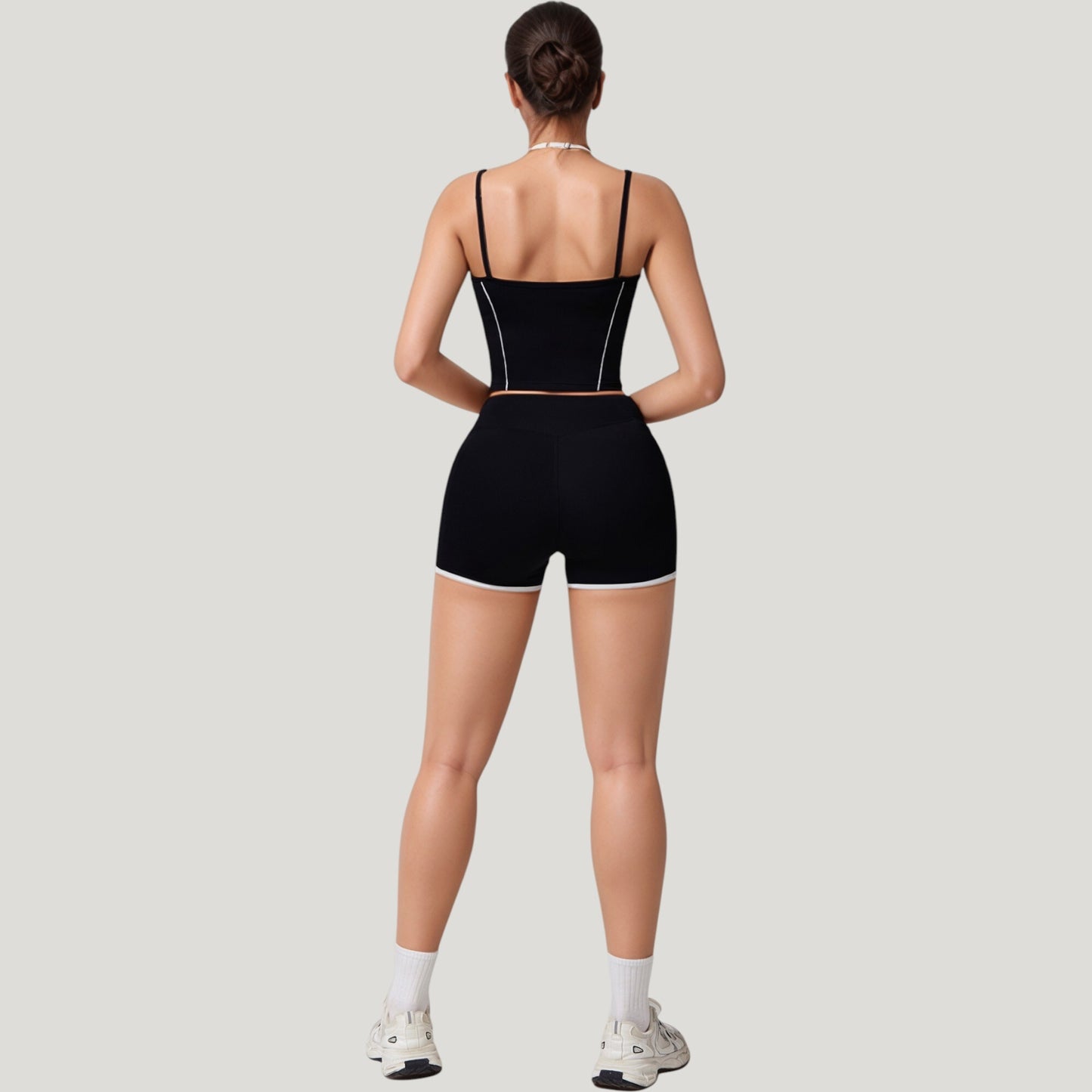 Anna-Kaci Active Women's Double Strap Square Neck Activewear Crop Top with Contrast Trim and Streamlined Athletic Fit