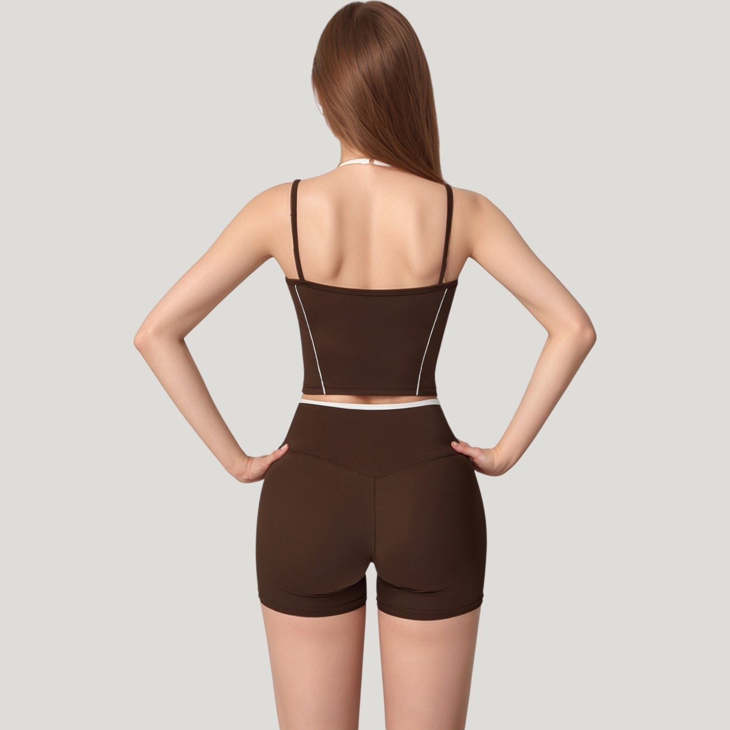 Anna-Kaci Active Women's Double Strap Square Neck Activewear Crop Top with Contrast Trim and Streamlined Athletic Fit