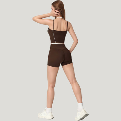 Anna-Kaci Active Women's Double Strap Square Neck Activewear Crop Top with Contrast Trim and Streamlined Athletic Fit