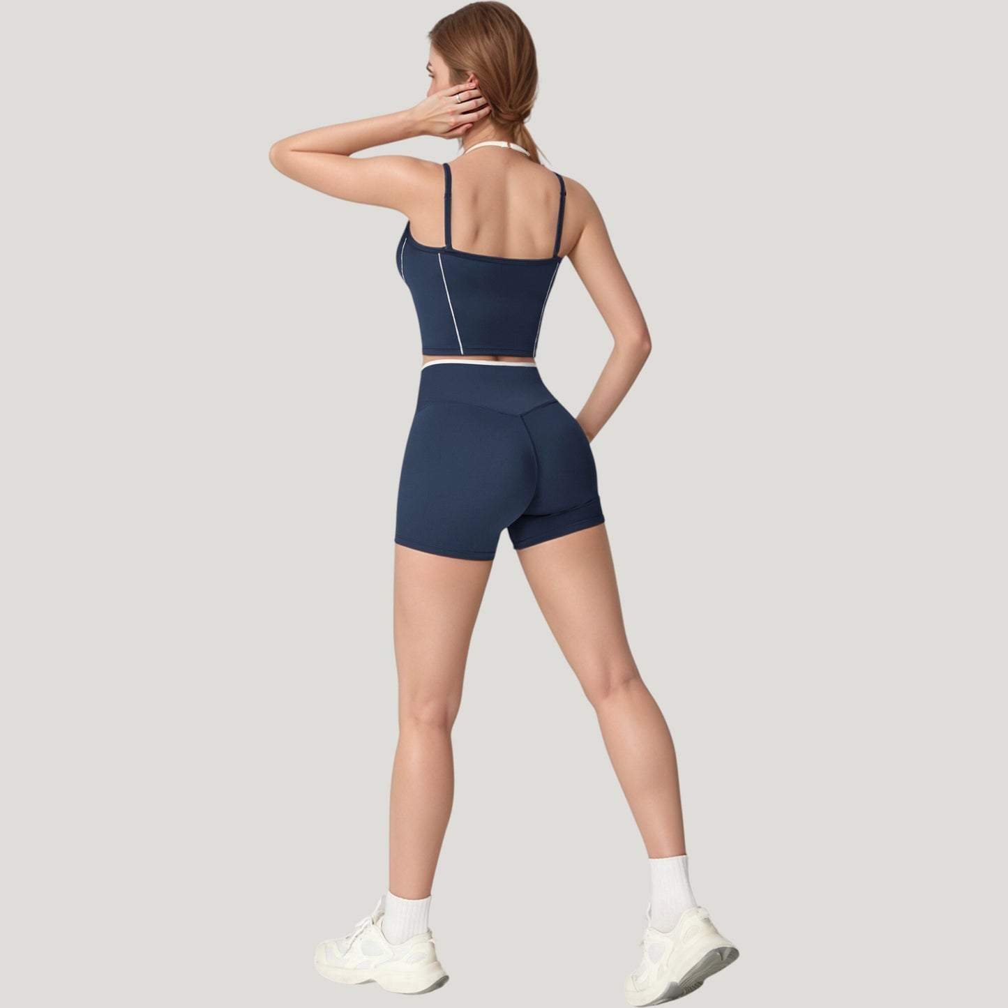 Anna-Kaci Active Women's Double Strap Square Neck Activewear Crop Top with Contrast Trim and Streamlined Athletic Fit