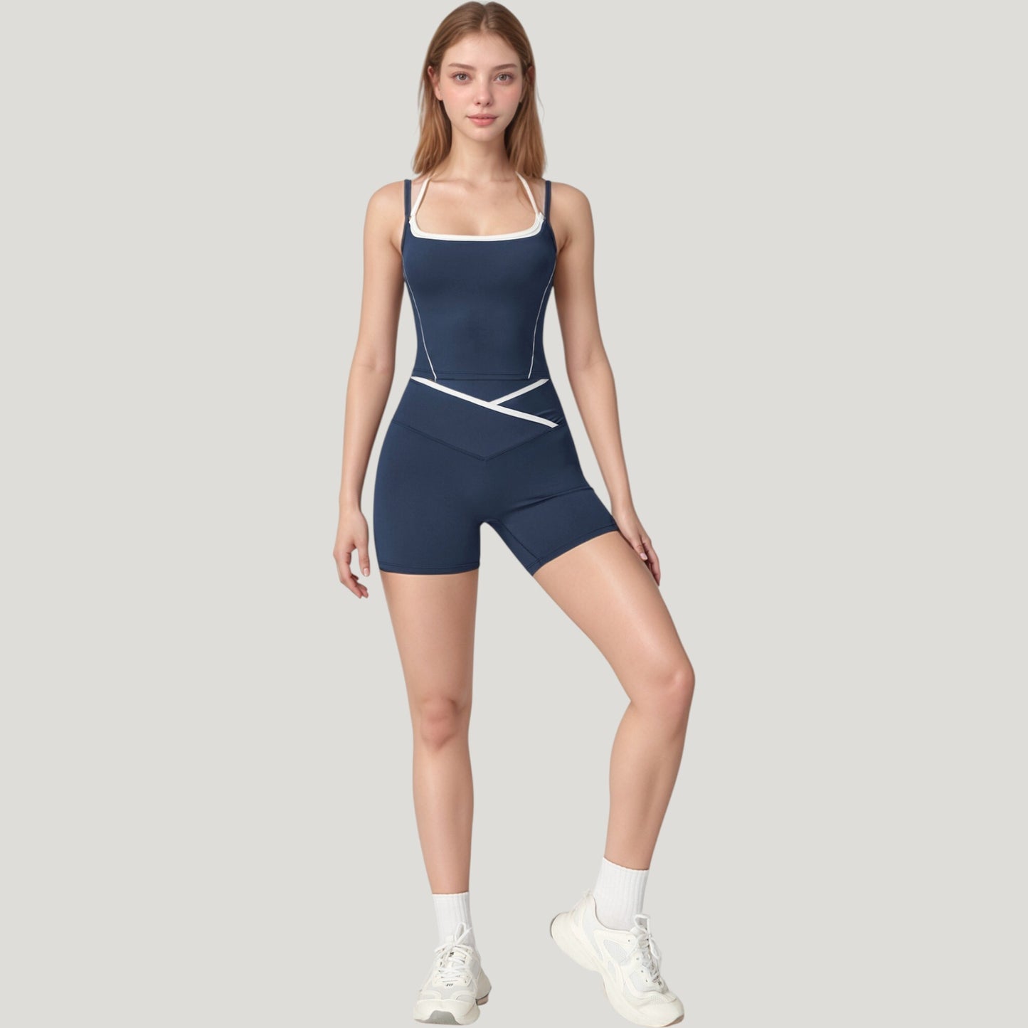 Anna-Kaci Active Women's Double Strap Square Neck Activewear Crop Top with Contrast Trim and Streamlined Athletic Fit