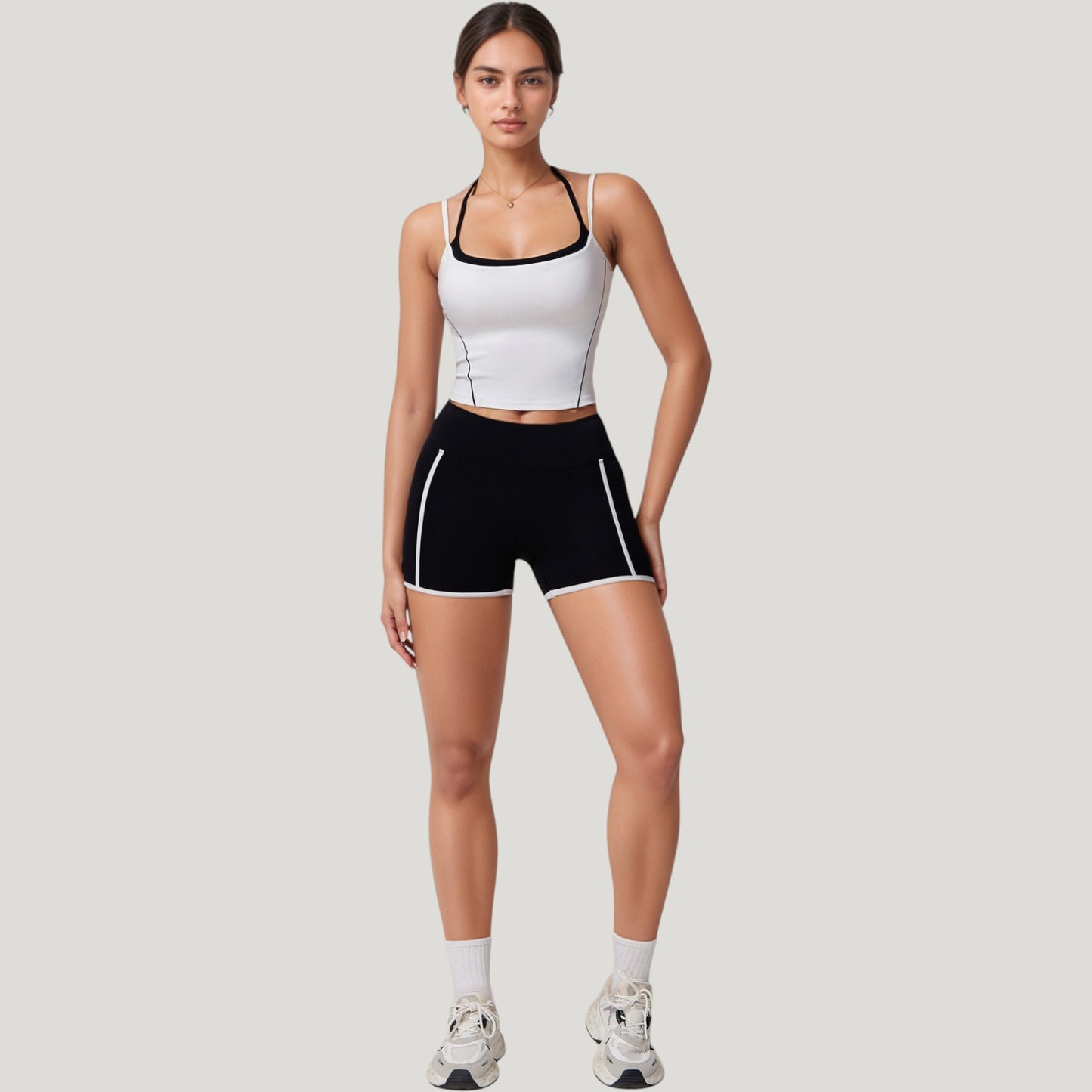 Anna-Kaci Active Women's Double Strap Square Neck Activewear Crop Top with Contrast Trim and Streamlined Athletic Fit