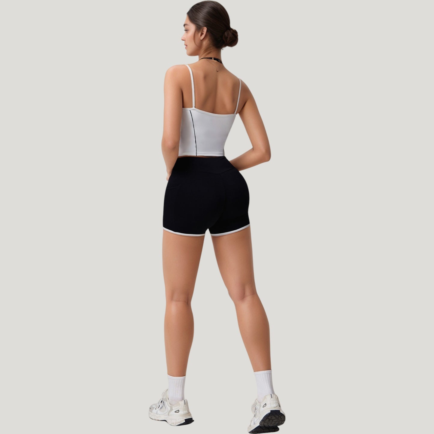 Anna-Kaci Active Women's Double Strap Square Neck Activewear Crop Top with Contrast Trim and Streamlined Athletic Fit