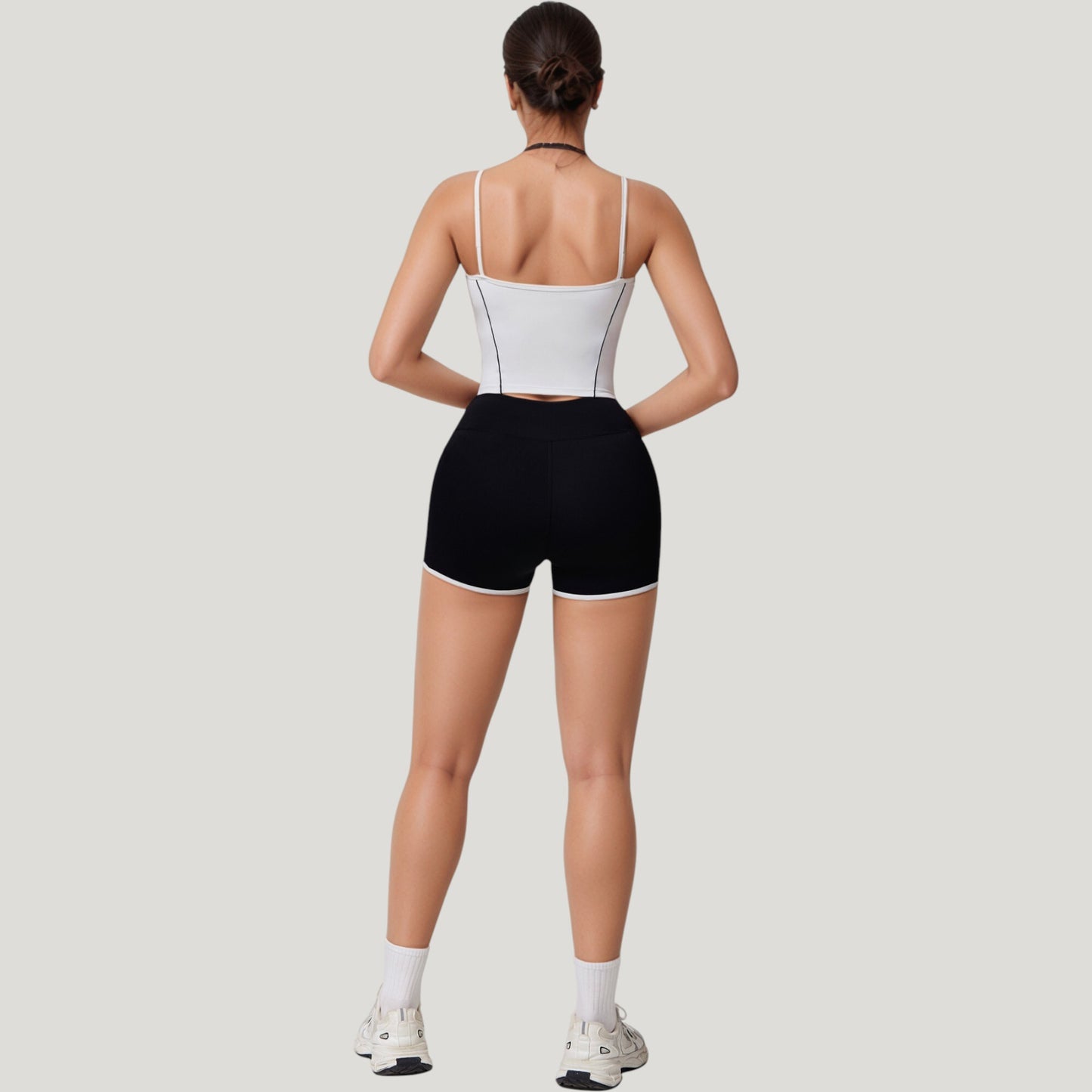 Anna-Kaci Active Women's Double Strap Square Neck Activewear Crop Top with Contrast Trim and Streamlined Athletic Fit