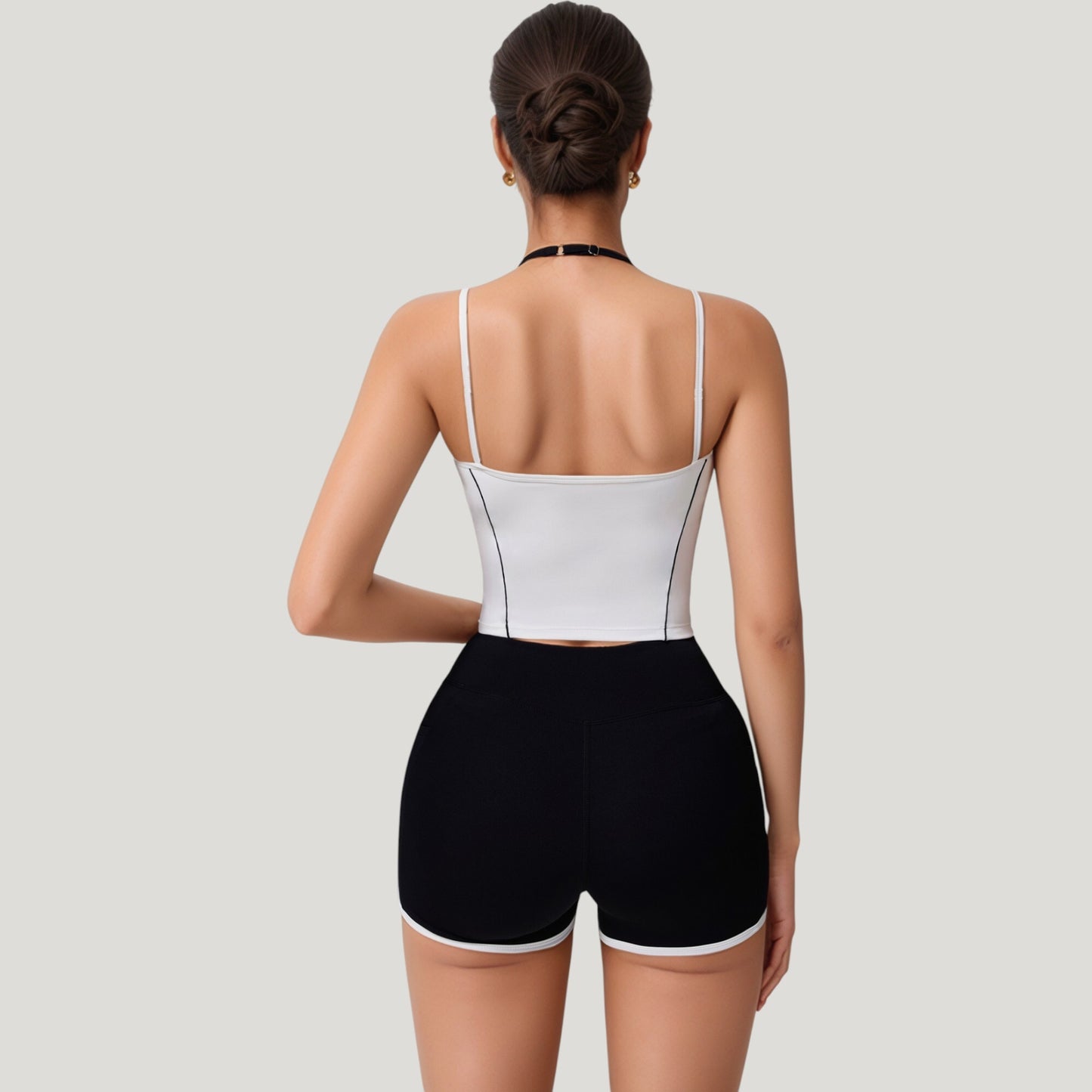 Anna-Kaci Active Women's Double Strap Square Neck Activewear Crop Top with Contrast Trim and Streamlined Athletic Fit