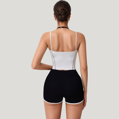 Anna-Kaci Active Women's Double Strap Square Neck Activewear Crop Top with Contrast Trim and Streamlined Athletic Fit