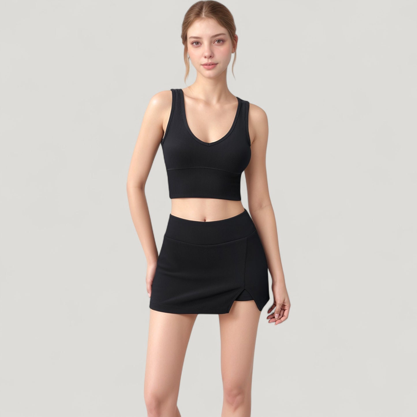 Anna-Kaci Active Women's Ribbed Sports Bra with Wide Straps and Scoop Neckline for Low to Medium Impact Activities