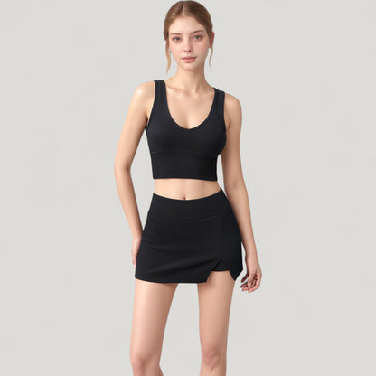 Anna-Kaci Active Women's Ribbed Sports Bra with Wide Straps and Scoop Neckline for Low to Medium Impact Activities
