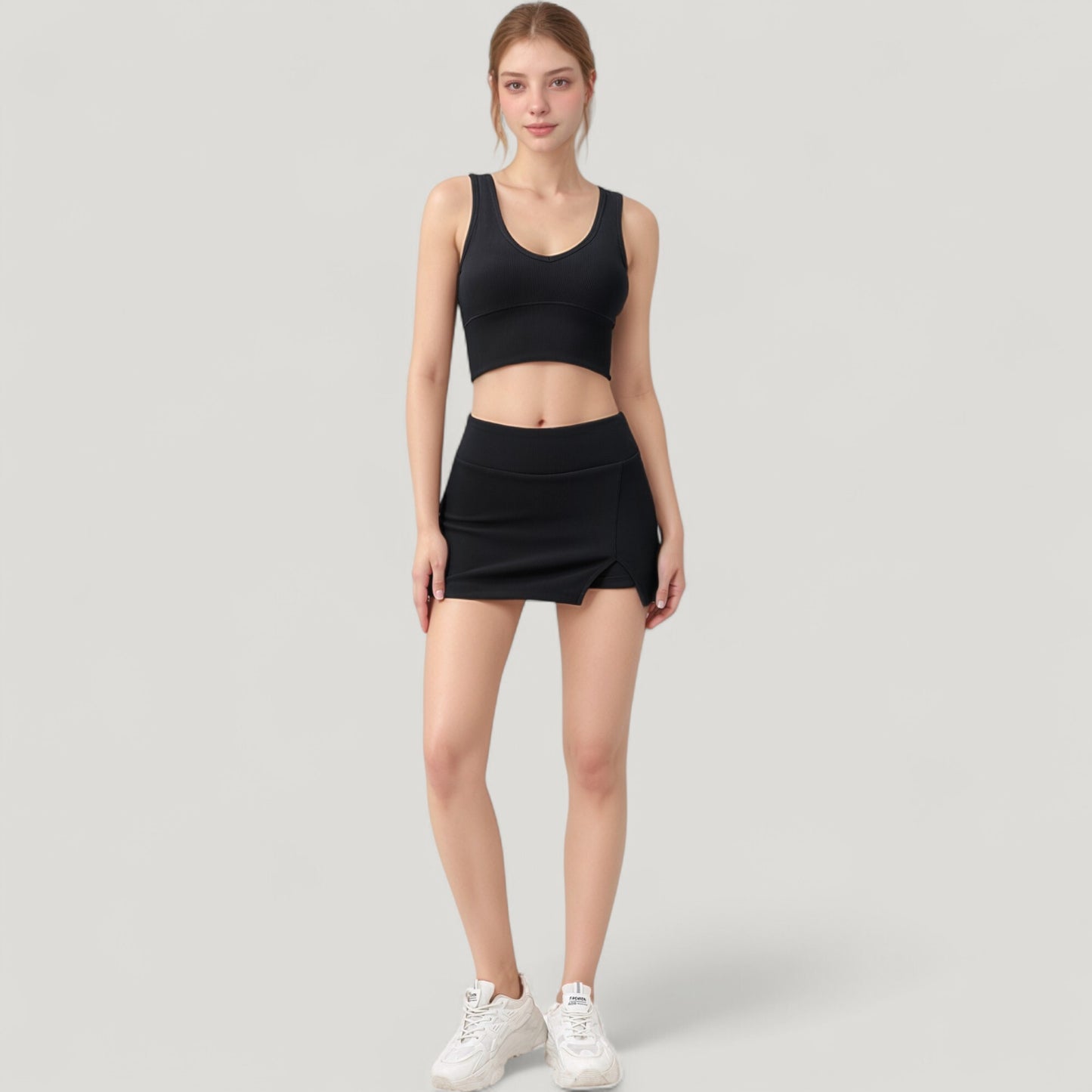 Anna-Kaci Active Women's Ribbed Sports Bra with Wide Straps and Scoop Neckline for Low to Medium Impact Activities