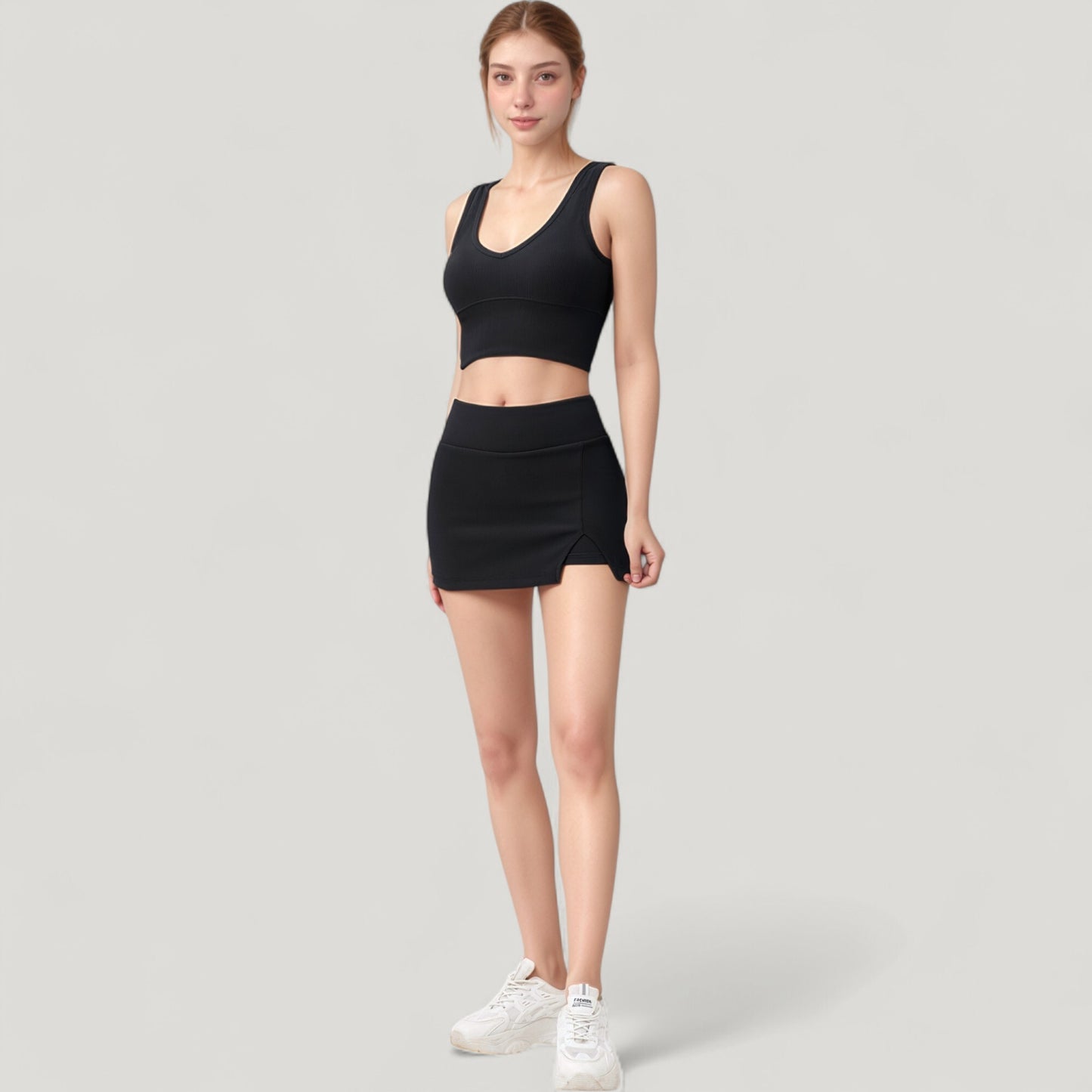 Anna-Kaci Active Women's Ribbed Sports Bra with Wide Straps and Scoop Neckline for Low to Medium Impact Activities