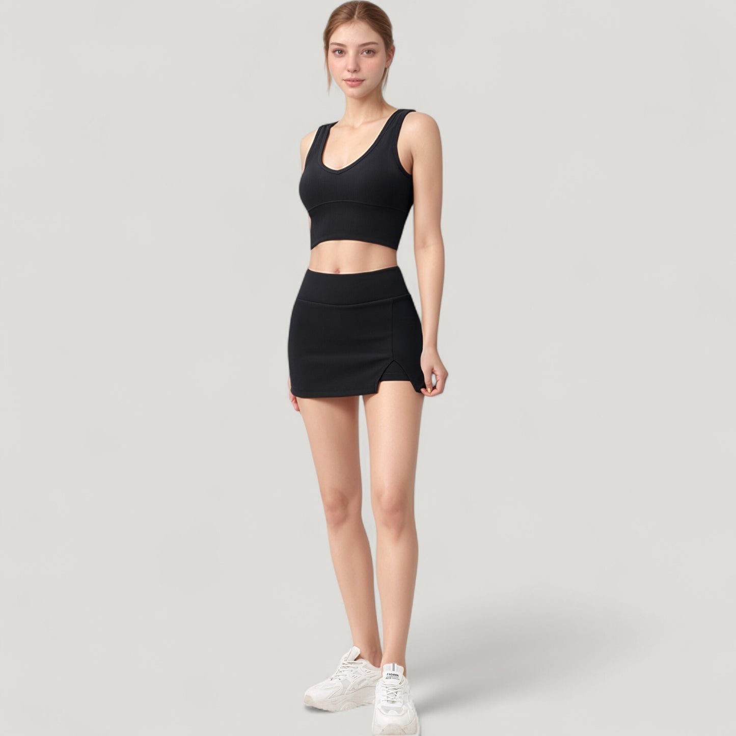 Anna-Kaci Active Women's Ribbed Sports Bra with Wide Straps and Scoop Neckline for Low to Medium Impact Activities