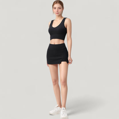 Anna-Kaci Active Women's Ribbed Sports Bra with Wide Straps and Scoop Neckline for Low to Medium Impact Activities
