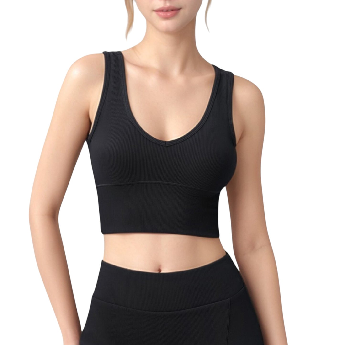 Anna-Kaci Active Women's Ribbed Sports Bra with Wide Straps and Scoop Neckline for Low to Medium Impact Activities