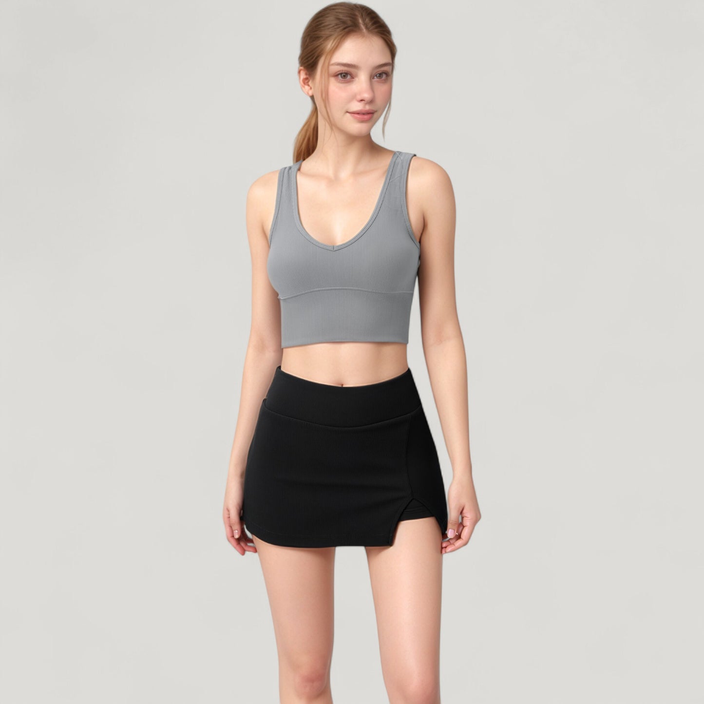 Anna-Kaci Active Women's Ribbed Sports Bra with Wide Straps and Scoop Neckline for Low to Medium Impact Activities