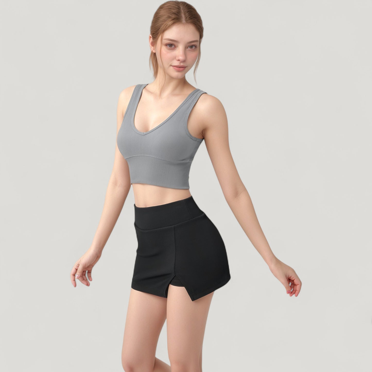 Anna-Kaci Active Women's Ribbed Sports Bra with Wide Straps and Scoop Neckline for Low to Medium Impact Activities