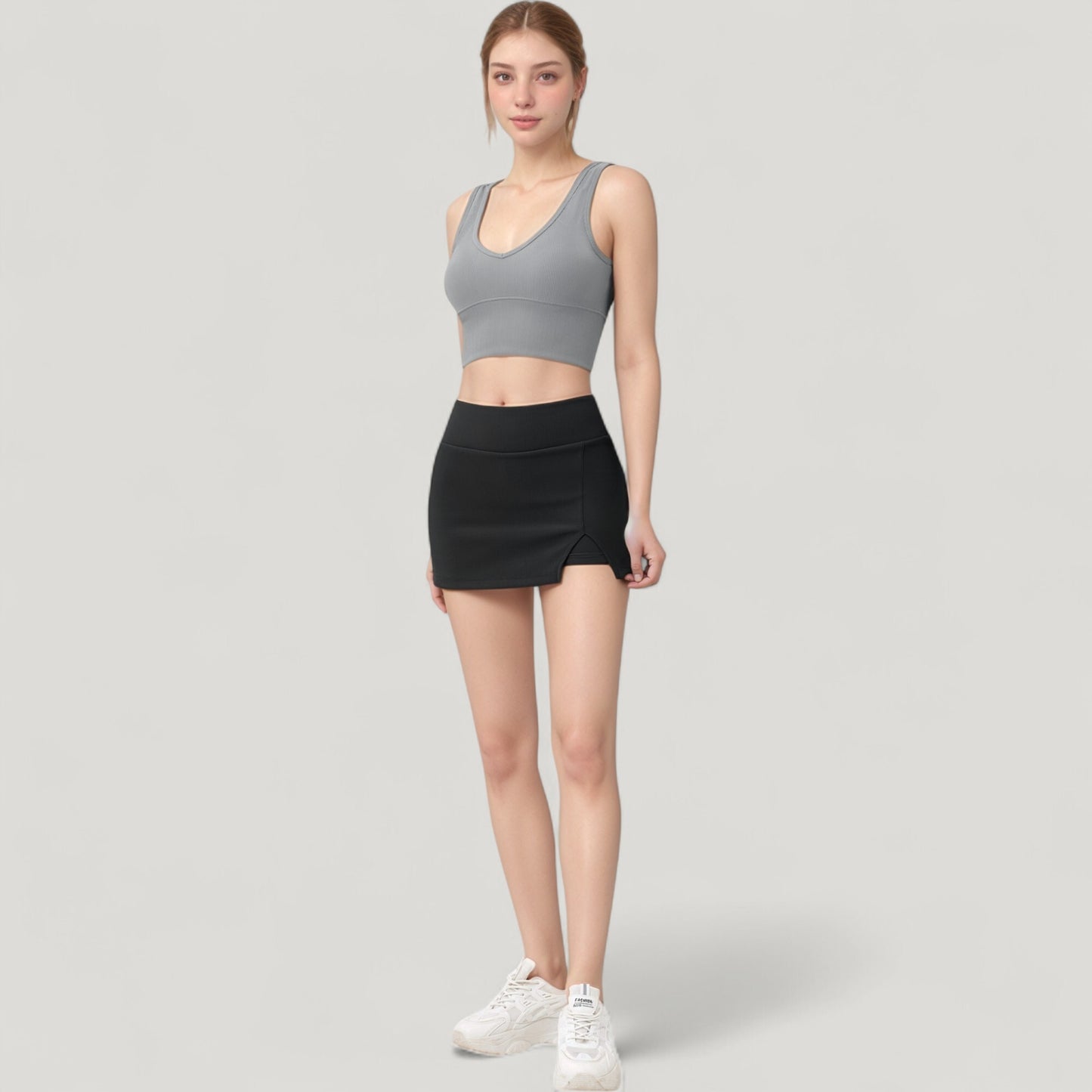 Anna-Kaci Active Women's Ribbed Sports Bra with Wide Straps and Scoop Neckline for Low to Medium Impact Activities