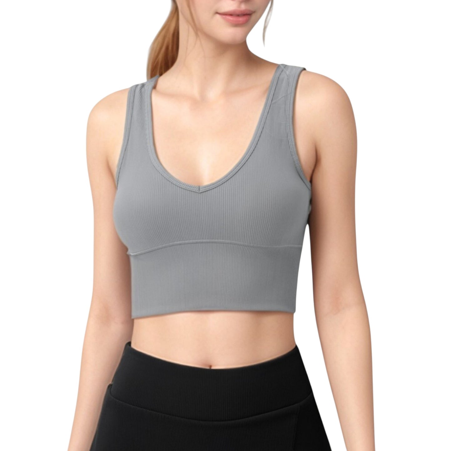 Anna-Kaci Active Women's Ribbed Sports Bra with Wide Straps and Scoop Neckline for Low to Medium Impact Activities