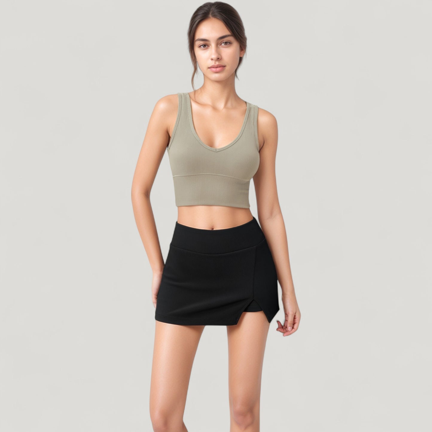 Anna-Kaci Active Women's Ribbed Sports Bra with Wide Straps and Scoop Neckline for Low to Medium Impact Activities