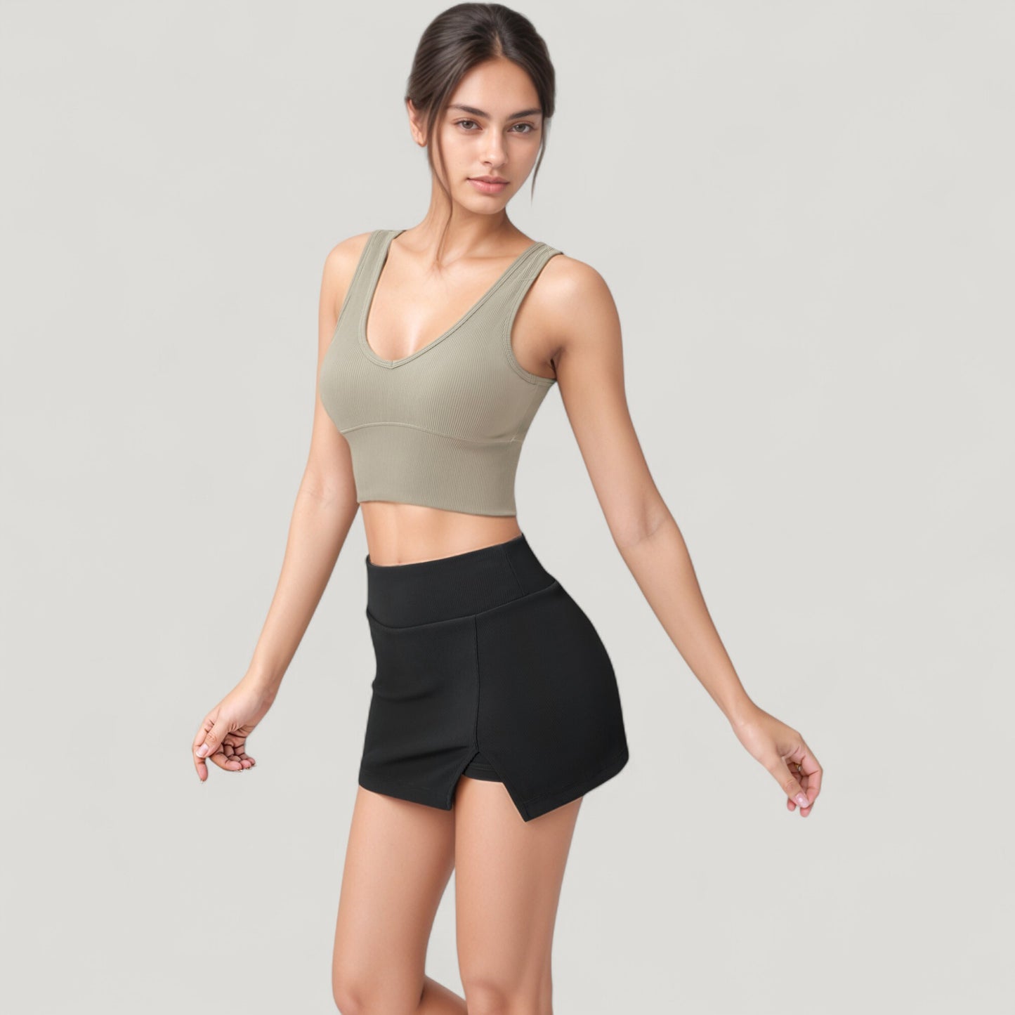 Anna-Kaci Active Women's Ribbed Sports Bra with Wide Straps and Scoop Neckline for Low to Medium Impact Activities