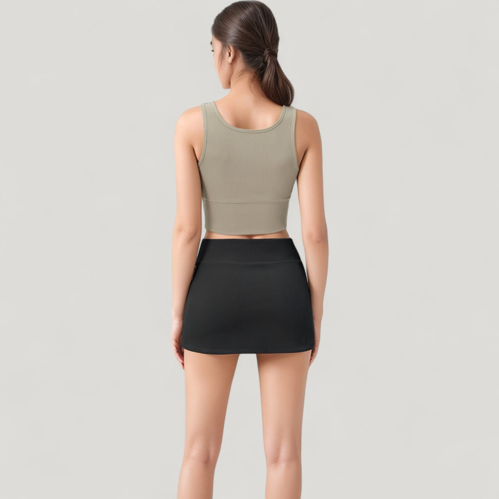 Anna-Kaci Active Women's Ribbed Sports Bra with Wide Straps and Scoop Neckline for Low to Medium Impact Activities