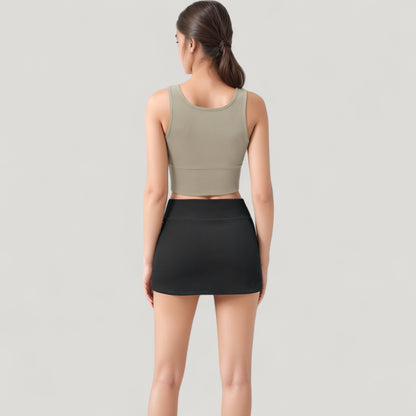 Anna-Kaci Active Women's Ribbed Sports Bra with Wide Straps and Scoop Neckline for Low to Medium Impact Activities