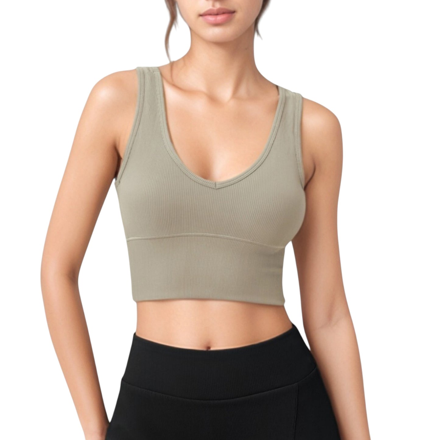Anna-Kaci Active Women's Ribbed Sports Bra with Wide Straps and Scoop Neckline for Low to Medium Impact Activities