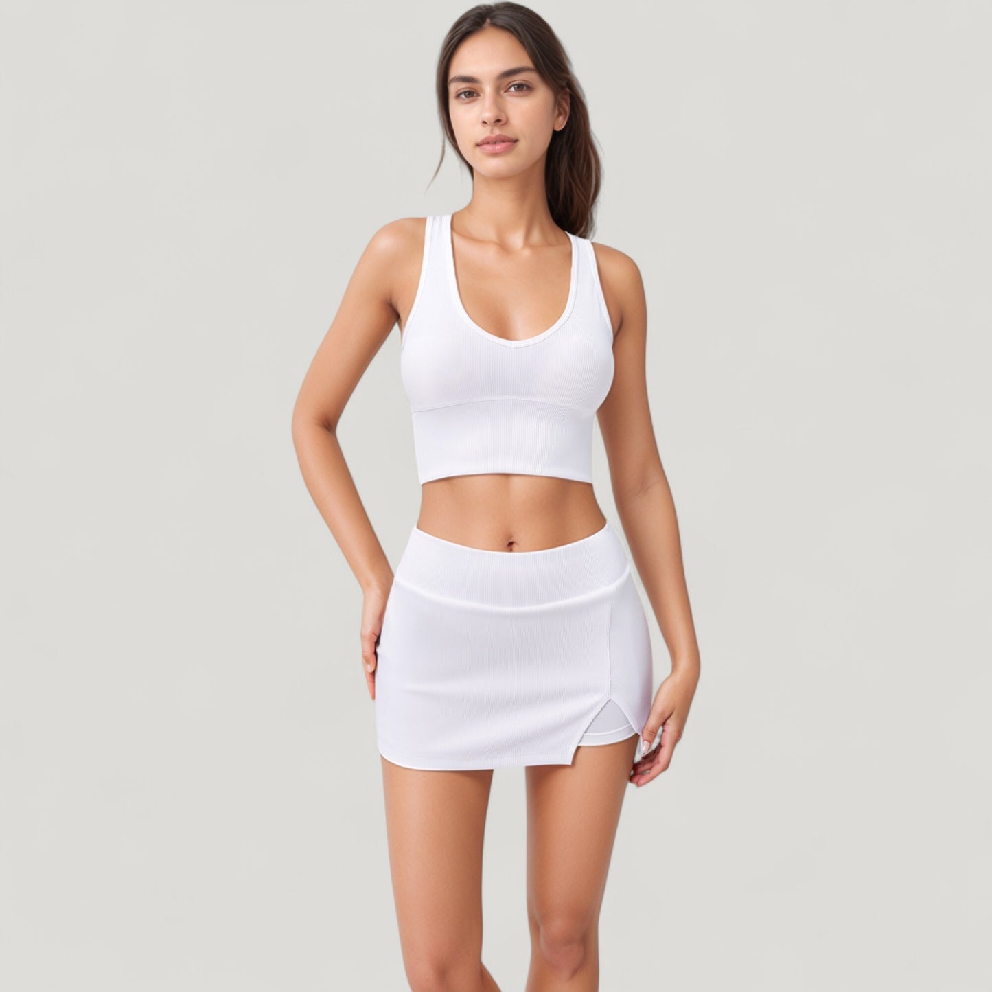 Anna-Kaci Active Women's Ribbed Sports Bra with Wide Straps and Scoop Neckline for Low to Medium Impact Activities