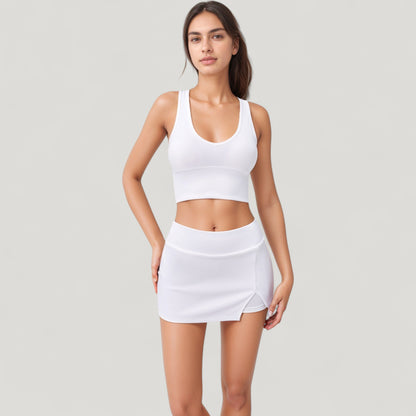 Anna-Kaci Active Women's Ribbed Sports Bra with Wide Straps and Scoop Neckline for Low to Medium Impact Activities