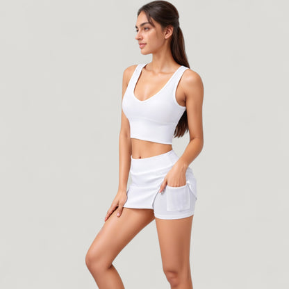 Anna-Kaci Active Women's Ribbed Sports Bra with Wide Straps and Scoop Neckline for Low to Medium Impact Activities