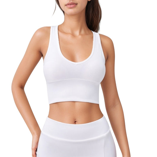 Anna-Kaci Active Women's Ribbed Sports Bra with Wide Straps and Scoop Neckline for Low to Medium Impact Activities